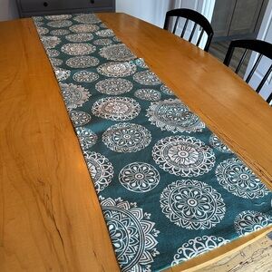 Teal blue and white mandala cotton 16x69” Table Runner